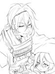  greyscale kogitsunemaru long_hair male_focus mikazuki_munechika monochrome multiple_boys simple_background touken_ranbu white_background zuwai_kani 