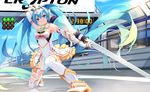 aqua_eyes aqua_hair boots christmas_tree_(racing) collar elbow_gloves ello floating_hair gloves goodsmile_company goodsmile_racing hatsune_miku lance long_hair necktie one_knee polearm race_queen race_track racetrack racing_miku racing_miku_(2015) skirt solo thighhighs twintails very_long_hair vocaloid weapon 