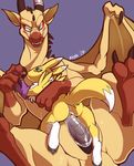  2015 anthro anthro_on_feral bandai bestiality butt canine claws condom cyan_eyes digimon dragon duo erection female feral fox fur hi_res horn interspecies kayla-na male male/female mammal nude penetration penis pussy renamon size_difference smile spikes vaginal wings 