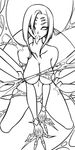  arachne breast_squeeze breasts claws extra_eyes greyscale highres insect_girl large_breasts lineart loen-lapae monochrome monster_girl monster_musume_no_iru_nichijou multiple_legs navel nude rachnera_arachnera silk solo spider_girl spider_web tongue tongue_out 