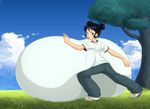  black_hair breasts brown_eyes fang_(saburox) fighting_stance gigantic_breasts original saburox 