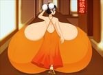  black_hair breasts brown_eyes dress fang_(saburox) gigantic_breasts original saburox 