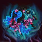  &lt;3 2015 blue_hair changeling clothing cutie_mark dress duo equine eyeshadow female friendship_is_magic green_eyes green_hair hair hat holes horn karol_pawlinski legwear makeup mammal my_little_pony nightmare_moon_(mlp) queen_chrysalis_(mlp) skirt sparkles stockings winged_unicorn wings 