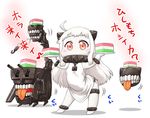  ahoge dress hase_yu hishimochi horn horns kantai_collection long_hair mittens northern_ocean_hime pale_skin red_eyes shinkaisei-kan solo translated white_dress white_hair 