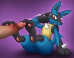  balls blush canine cum cum_on_face feet foot_fetish footjob lucario male male/male mammal nintendo open_mouth pawpads paws penis pok&eacute;mon red_eyes reykay sitting spike toes video_games 