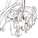 asymmetrical_wings grin hiyuu_(flying_bear) houjuu_nue monochrome short_hair simple_background smile solo touhou white_background wings 