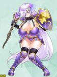  armor bikini_armor breasts huge_breasts shield silver_hair staff sudachi_(omc) 
