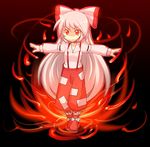  bow fire fujiwara_no_mokou hair_bow highres long_hair outstretched_arms red_eyes solo suspenders touhou very_long_hair white_hair yukari_yukke 