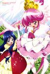  absurdres aino_megumi blue_eyes blue_hair cure_lovely elbow_gloves feathers gloves happinesscharge_precure! highres long_hair multiple_girls non-web_source official_art oota_kazuhiro open_mouth pink_eyes pink_hair precure super_happiness_lovely thighhighs tsumugi_(happinesscharge_precure!) wings 
