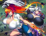  2girls action breasts gigantic_breasts gun huge_breasts multiple_girls sudachi_(omc) weapon 
