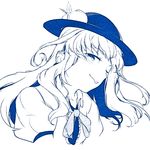  bow food fruit hat hinanawi_tenshi hiyuu_(flying_bear) long_hair monochrome one_eye_closed peach simple_background smile solo tongue tongue_out touhou white_background 