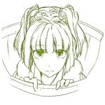  bucket hair_bobbles hair_ornament hiyuu_(flying_bear) in_bucket in_container kisume monochrome short_hair simple_background solo touhou twintails white_background 