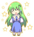  bare_shoulders blush_stickers bow chibi detached_sleeves green_hair hair_bow kochiya_sanae long_hair smile snake solo star touhou yukari_yukke 