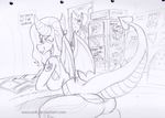  2015 anthro clothing dragon english_text equine fangs female hair horn long_hair mammal mina my_little_pony sitting sketch solo text traditional_media_(artwork) underwear weasselk winged_unicorn wings 