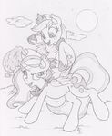  2015 applejack_(mlp) cutie_mark dfectivedvice earth_pony equine female feral friendship_is_magic hair hat horn horse long_hair mammal monochrome my_little_pony open_mouth outside pony princess_luna_(mlp) smile tree winged_unicorn wings 