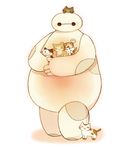  animal ayu_(mog) baymax big_hero_6 black_eyes cat closed_eyes holding holding_animal looking_at_viewer no_humans one_eye_closed revision simple_background solo standing white_background 
