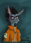  2015 alien anthro argit ben_10 black_hair clothing ear_piercing fangs fur grey_fur hair long_ears male mammal marsupial metalsmile opossum piercing quills solo teeth 