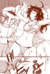  2girls ahoge ariga_tou arms_up comic hair_intakes hair_ornament hairclip hat kako_(kantai_collection) kantai_collection long_hair lying mechanical_halo monochrome multiple_girls navel on_back panties polearm short_hair sleeping spear t-head_admiral tank_top tatsuta_(kantai_collection) translation_request underwear weapon 