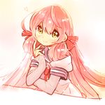  akashi_(kantai_collection) bad_id bad_pixiv_id crossed_arms hair_ribbon heart kantai_collection long_hair natsumi_(natumi06) pink_hair ribbon smile solo very_long_hair yellow_eyes 