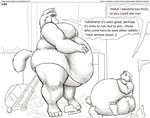  2010 anthro belly big_belly big_breasts bottomless breasts canine clothed clothing comic duo english_text faf female fox half-dressed hand_on_belly lagomorph male mammal monochrome nude obese overweight rabbit sitting size_difference speech_bubble text trash 