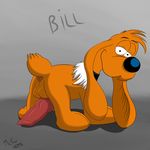  2015 anus backsack balls big_ears bill_(boule_et_bill) boule_et_bill butt canine cocker_spaniel dog english_text erection feral knot looking_at_viewer male mammal mcfan penis penis_backwards perineum puffy_anus quadruped side_view signature smile solo standing text 