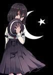  aioi_aoi black_eyes black_hair bright_pupils covered_mouth crescent_moon hidden_mouth looking_at_viewer moon necktie solo star touhou usami_renko white_pupils 