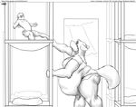  2010 anthro bed belly big_belly big_breasts breasts canine clothed clothing comic duo english_text faf female fox half-dressed holding imminent_vore lagomorph male mammal monochrome overweight rabbit size_difference text topless vore 