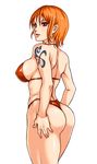  1girl ass bikini blush breasts female highres large_breasts looking_back nami nami_(one_piece) one_piece open_mouth orange_hair r3ydart short_hair solo sweat swimsuit tattoo thong thong_bikini 