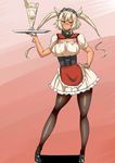  ayuayu_(shouyu_no_sato) blonde_hair breasts glasses hand_on_hip huge_breasts kantai_collection maid musashi_(kantai_collection) pantyhose pointy_hair red_eyes solo tray twintails 
