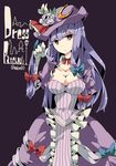  :/ adapted_costume aioi_aoi bow breasts bright_pupils cleavage closed_mouth collarbone crescent crescent_hair_ornament flower hair_bow hair_ornament hat hat_flower large_breasts long_hair looking_at_viewer patchouli_knowledge purple_eyes purple_hair solo touhou white_pupils 
