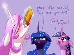  34derpderp blue_eyes blush dialogue equine female feral food friendship_is_magic hair horn mammal multicolored_hair my_little_pony princess_celestia_(mlp) princess_luna_(mlp) purple_eyes purple_hair text tongue tongue_out twilight_sparkle_(mlp) winged_unicorn wings 