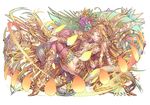  armlet blonde_hair boots breasts cobra_(animal) flower hair_ornament headdress kali_(p&amp;d) kazama_raita large_breasts long_hair looking_at_viewer mole mole_under_mouth multiple_arms official_art purple_eyes puzzle_&amp;_dragons smile snake solo thigh_boots thighhighs 