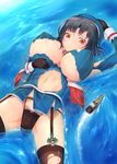  1girl breasts female floating giantess huge_breasts kantai_collection lying on_back perky_breasts solo takao_(kantai_collection) torn_clothes twilightrain 
