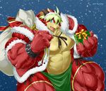  2011 abs anthro belt biceps big_muscles blush christmas claws clothing cute dragon fangs holidays hyper hyper_muscles kuroma male muscles partially_clothed pecs 