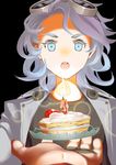  birthday_cake black_background blue_eyes cake candle food goggles goggles_on_head grey_hair jacket male_focus marvel open_clothes open_jacket outstretched_hand peter_maximoff quicksilver raye silver_hair simple_background solo upper_body x-men x-men:_days_of_future_past 