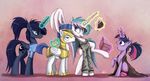  2015 armor blue_hair book cake clothing cutie_mark english_text equine female feral food friendship_is_magic hair horn horse long_hair magic male mammal multicolored_hair my_little_pony ncmares open_mouth pegasus pony ponytail princess_celestia_(mlp) princess_luna_(mlp) purple_eyes purple_hair royal_guard_(mlp) shirt sibling sisters smile socks sticker sweater text twilight_sparkle_(mlp) unicorn winged_unicorn wings 