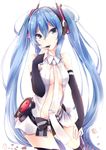  bad_id bad_nicoseiga_id blue_eyes blue_hair bridal_gauntlets center_opening hatsune_miku hatsune_miku_(append) headset long_hair necktie neko_sensha solo thighhighs twintails very_long_hair vocaloid vocaloid_append white_background 