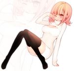  bad_id bad_pixiv_id black_legwear breasts cleavage cleavage_cutout danganronpa lari medium_breasts meme_attire nanami_chiaki one_eye_closed open-chest_sweater pink_eyes pink_hair ribbed_sweater solo super_danganronpa_2 sweater thighhighs turtleneck zoom_layer 