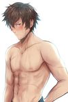  abs black_hair blush fire_emblem fire_emblem:_kakusei male_focus manly ronku scar shirtless solo tusia wet 