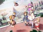  book bridge carrying city compa crescent crescent_hair_ornament croire fairy fairy_wings full_body gloves hair_bobbles hair_ornament hand_on_another's_head holding_hands if_(choujigen_game_neptune) jumping kami_jigen_game_neptune_v multiple_girls nepgear neptune_(choujigen_game_neptune) neptune_(series) open_book outdoors park paw_gloves paw_shoes paws pish pom_pom_(clothes) road segamark shoes short_hair shoulder_carry standing striped striped_legwear thighhighs wings younger zettai_ryouiki 
