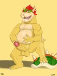  2015 balls big_penis bowser claws erection hand_on_penis hanging_balls koopa looking_at_viewer male mario_bros musclegut muscles nintendo nipples open_mouth pecs penis precum retracted_foreskin scalie seyrmo sharp_teeth smirk solo spikes standing step_pose teeth uncut vein veiny_penis video_games 