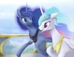  2015 animated balcony blue_hair cutie_mark duo equine female feral friendship_is_magic glowing hair horn long_hair mammal multicolored_hair my_little_pony outside princess_celestia_(mlp) princess_luna_(mlp) rodrigues404 running sibling sisters winged_unicorn wings 