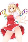  ascot blonde_hair blush breasts flandre_scarlet hat highres medium_breasts older outstretched_arm outstretched_hand panties red_eyes short_hair side_ponytail skirt smile solo surota touhou underwear white_panties wings 