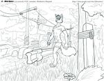  2011 absurd_res anthro canine clothed clothing comic faf flower fox grass hi_res male mammal monochrome outside plant solo vehicle 