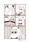 broken_chopsticks chair chopsticks comic commentary cosplay failure frustrated highres horns kantai_collection kitsune_udon long_hair mittens monochrome moomin muppo no_humans northern_ocean_hime northern_ocean_hime_(cosplay) sazanami_konami shinkaisei-kan silent_comic simple_background translated twitter_username 