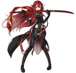  black_legwear bodysuit breasts dark_knight_(elsword) elesis_(elsword) elsword full_body highres long_hair looking_at_viewer medium_breasts official_art red_eyes red_hair ress scarf solo sword transparent_background very_long_hair weapon 