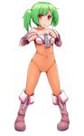  bare_shoulders boots covered_navel full_body green_hair hasu_(hk_works) looking_at_viewer original pink_footwear red_eyes short_hair short_twintails solo standing tower_of_infinity transparent_background twintails 