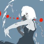  bad_id bad_pixiv_id blood blood_stain blue blue_background blue_skin chain hikarinoko izayoi_sakuya knife maid maid_headdress monochrome pale_skin red_eyes simple_background solo spot_color touhou 