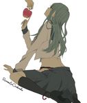  apple aqua_eyes aqua_hair bad_id bad_pixiv_id food fruit hatsune_miku highres komasawa_(fmn-ppp) long_hair panties romeo_to_cinderella_(vocaloid) school_uniform serafuku simple_background sitting solo underwear vocaloid 