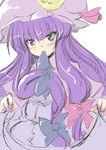  coo hair_ribbon hat mouth_hold patchouli_knowledge purple_hair ribbon solo touhou 